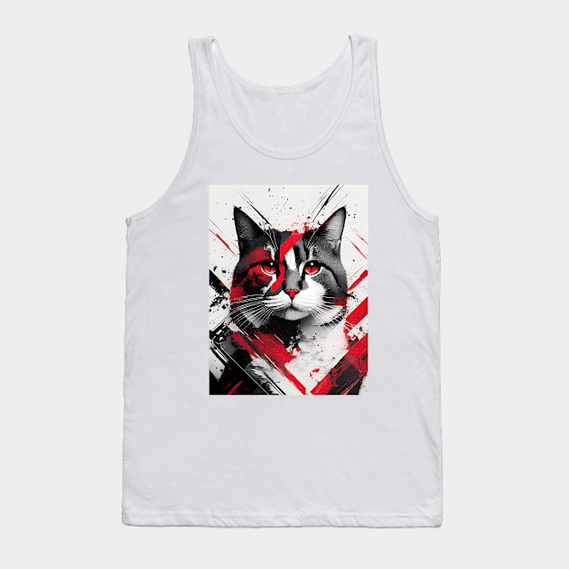 Cat Portrait: Earl of Whiskerton, Crimson Abstract Tank Top by KittyKanvas Creations